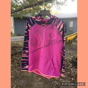 Under Armor XL hooded sweatshirt pink with stripes